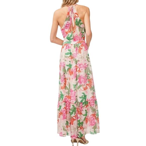 Cece Halter Maxi Pink Floral Dress with Tired Flounce Skirt Size 24W NWT - Picture 13 of 13